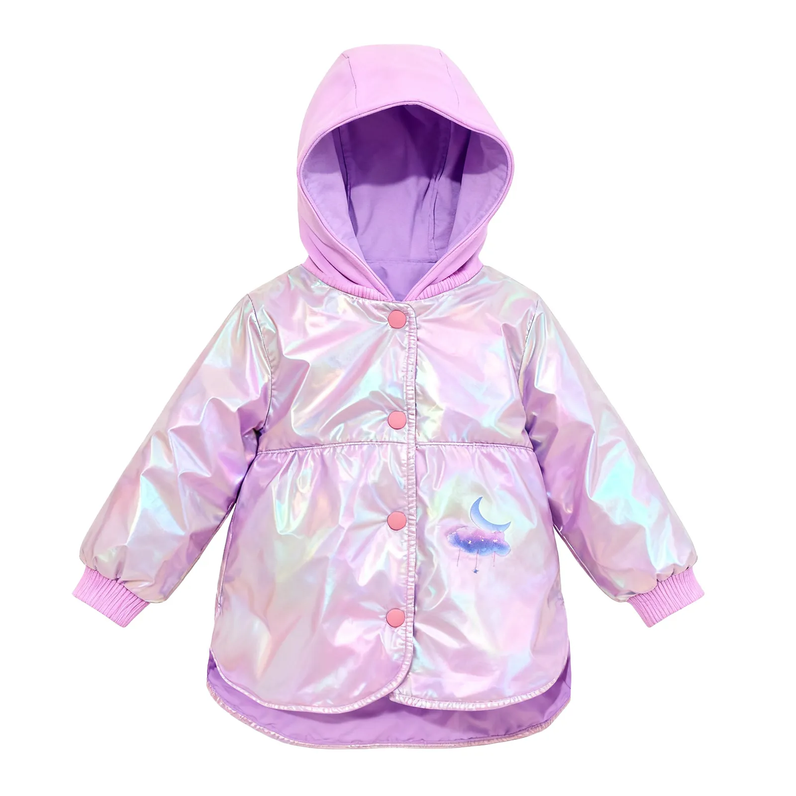 Rainbow Hooded Children's Jacket with Moon and Cloud Pa