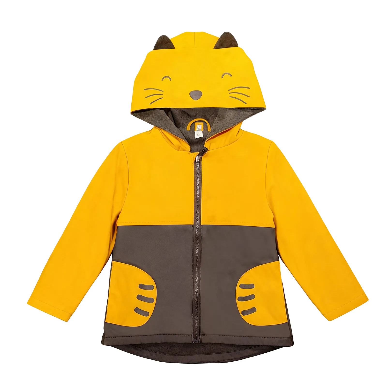 Cute Kids PU Jacket with Cat Ear Hood and Color-Block Cartoo
