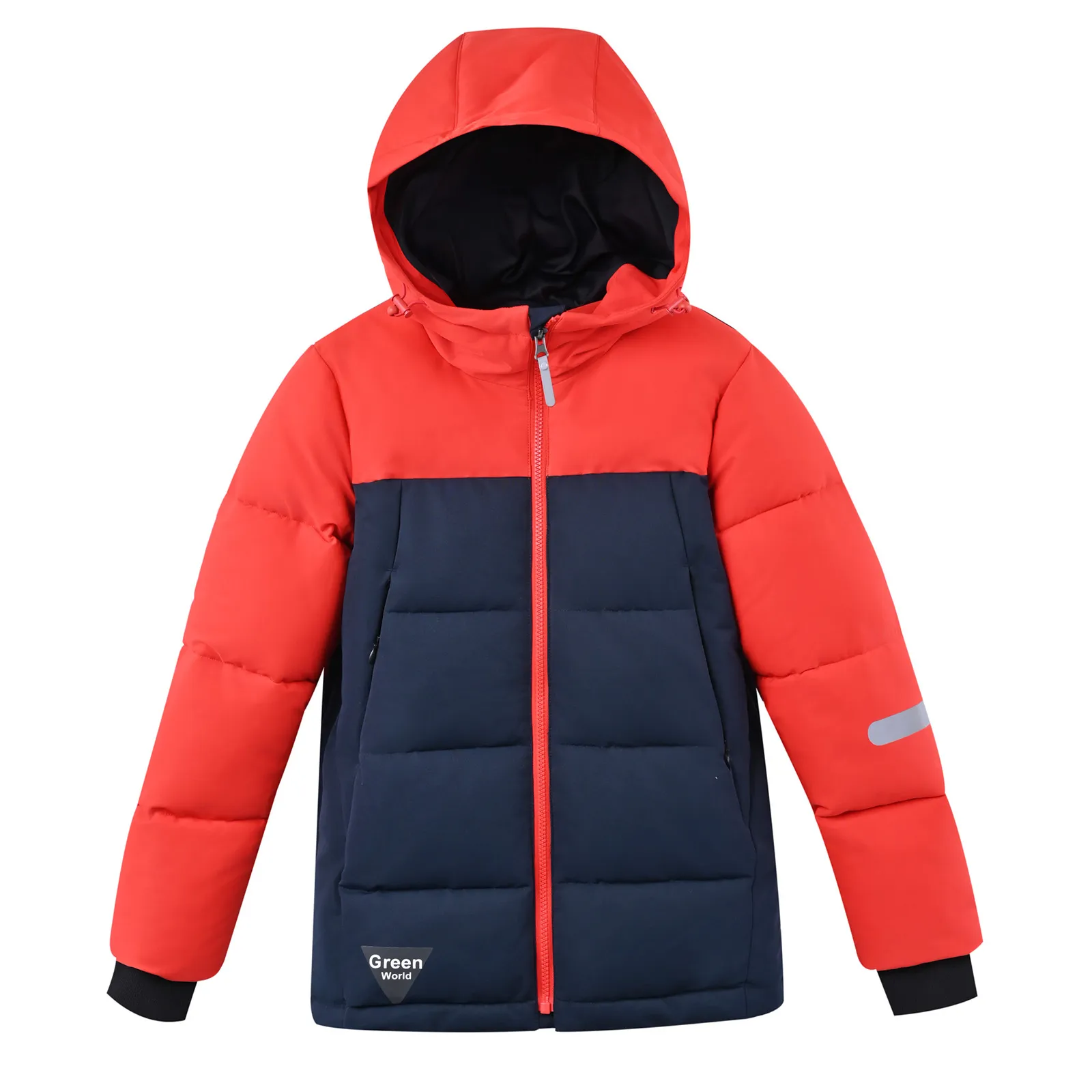 Warm Hooded Color Block Kids Winter Down Puffer Jacket