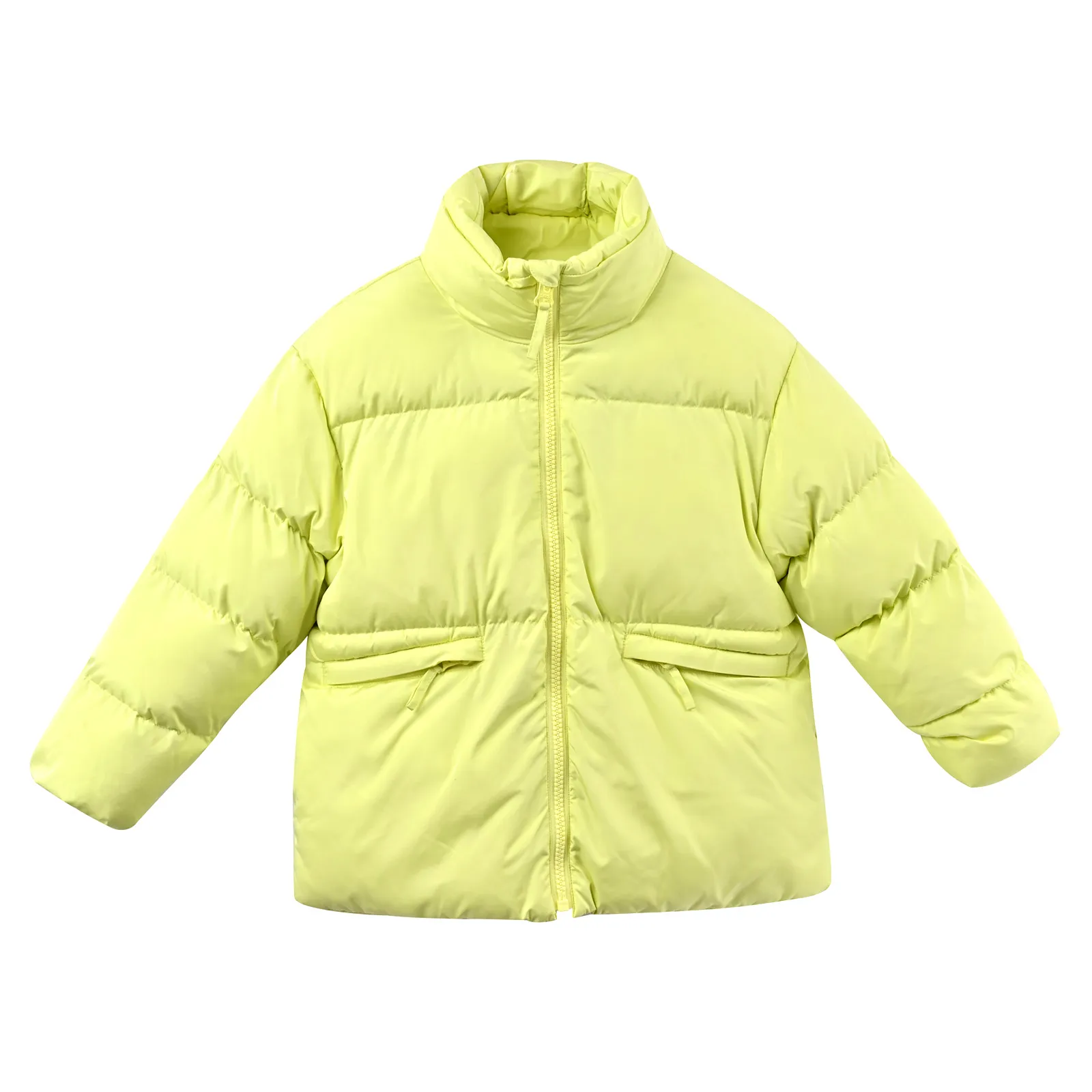 Kids Neon Yellow Stand Collar Warm Winter Puffer Jacket
