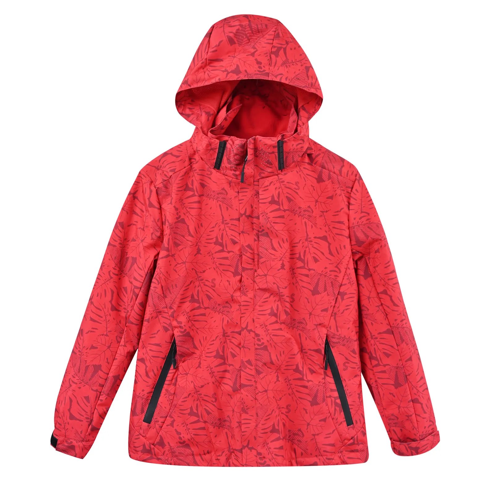 Kid's Red Leaf Printed Hooded Waterproof Windproof Outd