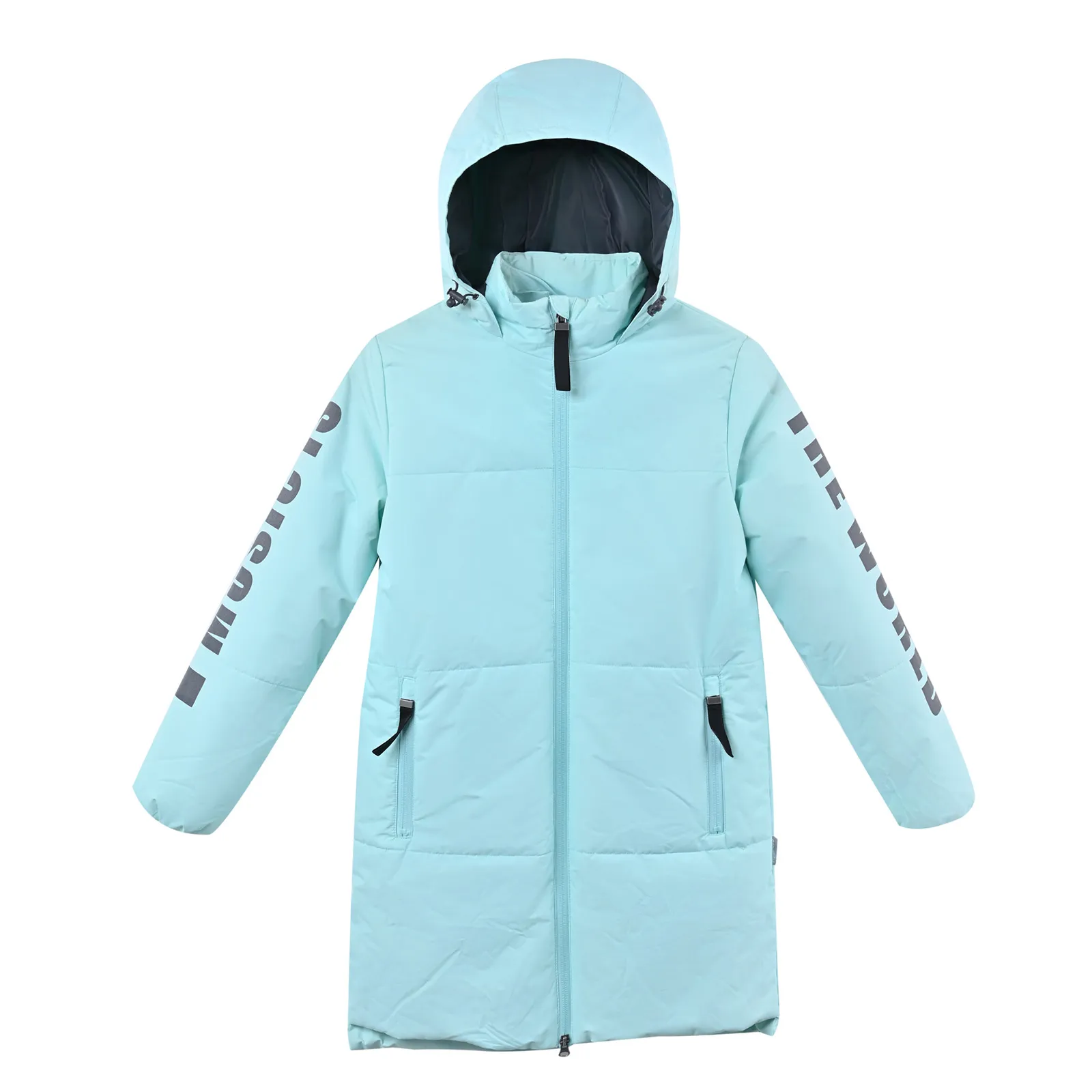 Kid's Light Blue Hooded Long Warm Ski Padding Jacket