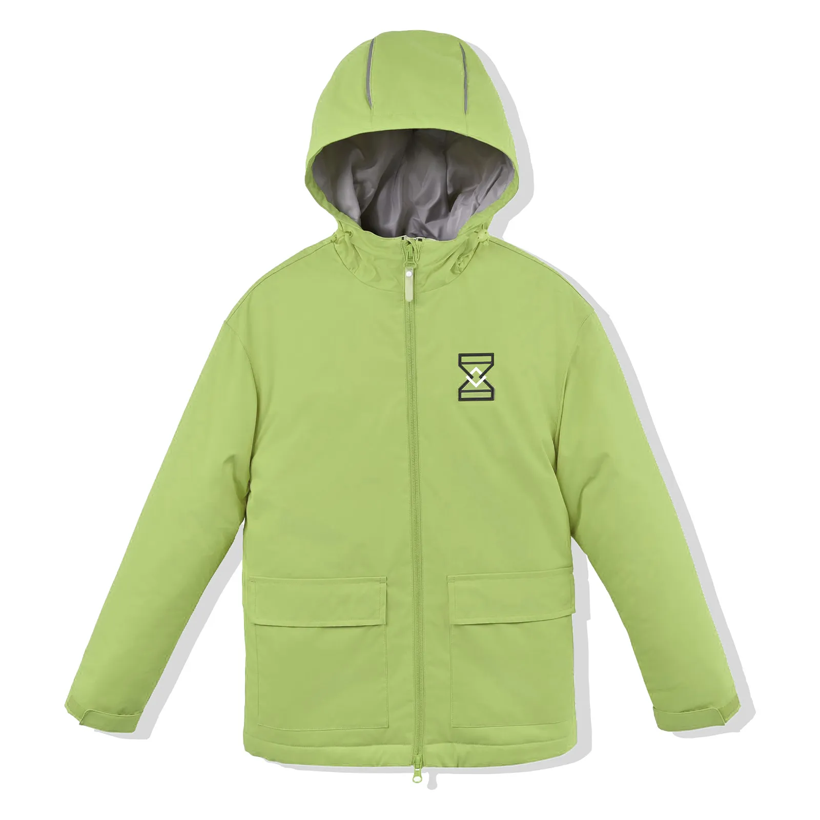 Lime Green Hooded Padded Casual Jacket for Kid's Daily 