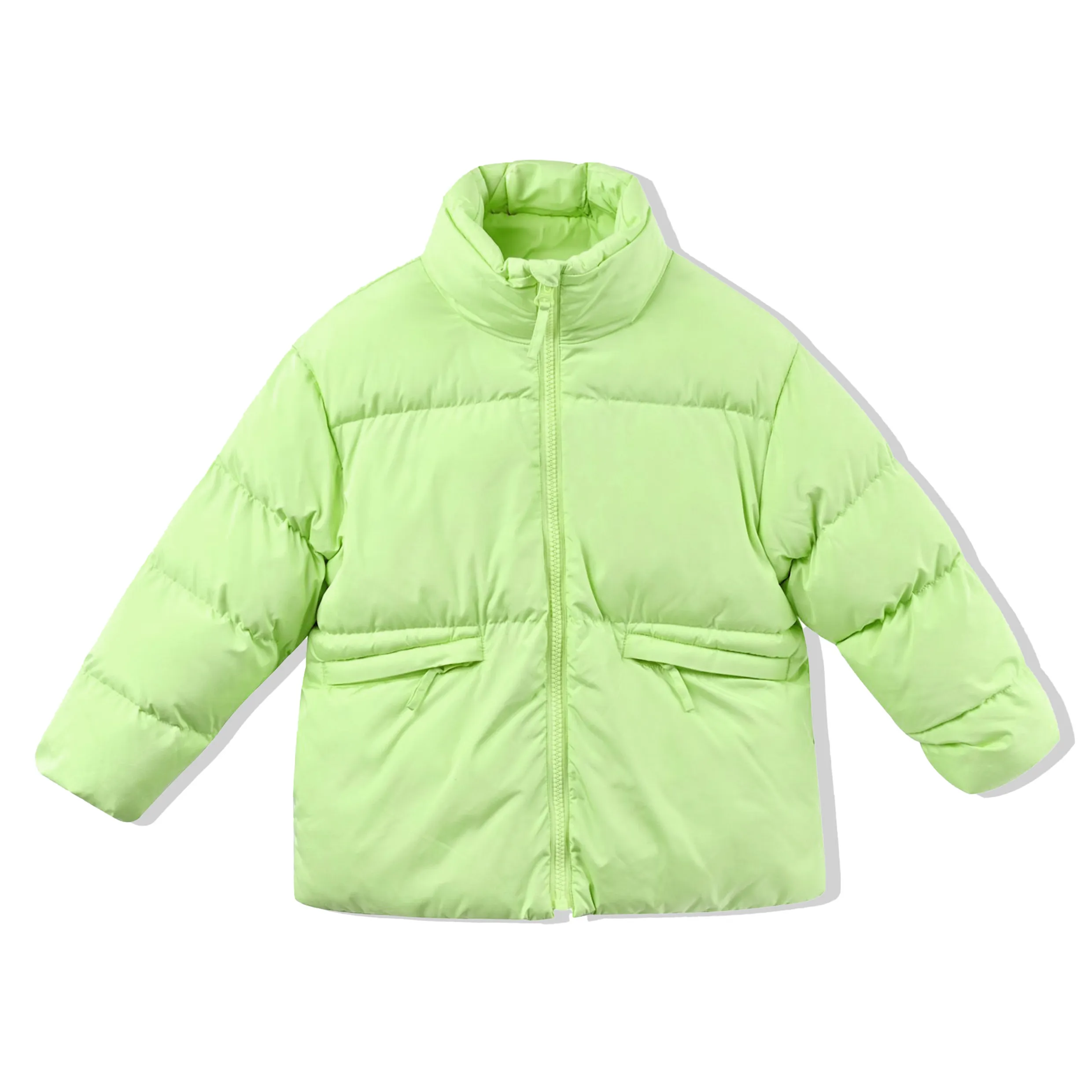 Neon Green Kids Jacket Warm Winter Coat for Children with Po