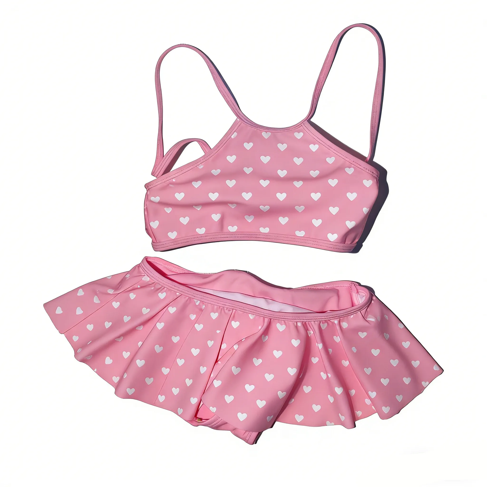 Cute Girls' Pink Polka DOT Two-Piece Ruffled Swimsuit