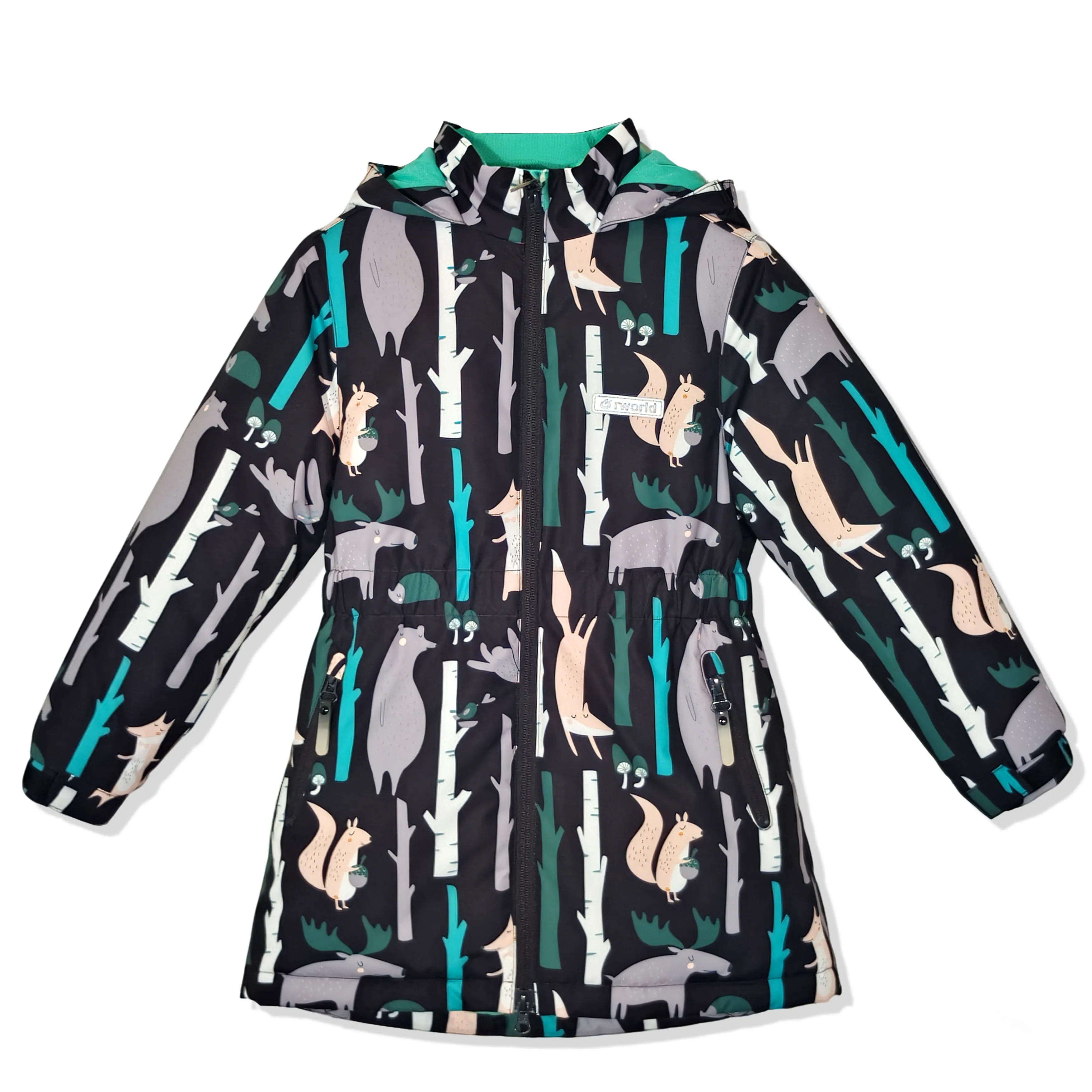 Kids Waterproof Windproof Winter Jacket with Cute Forest Ani