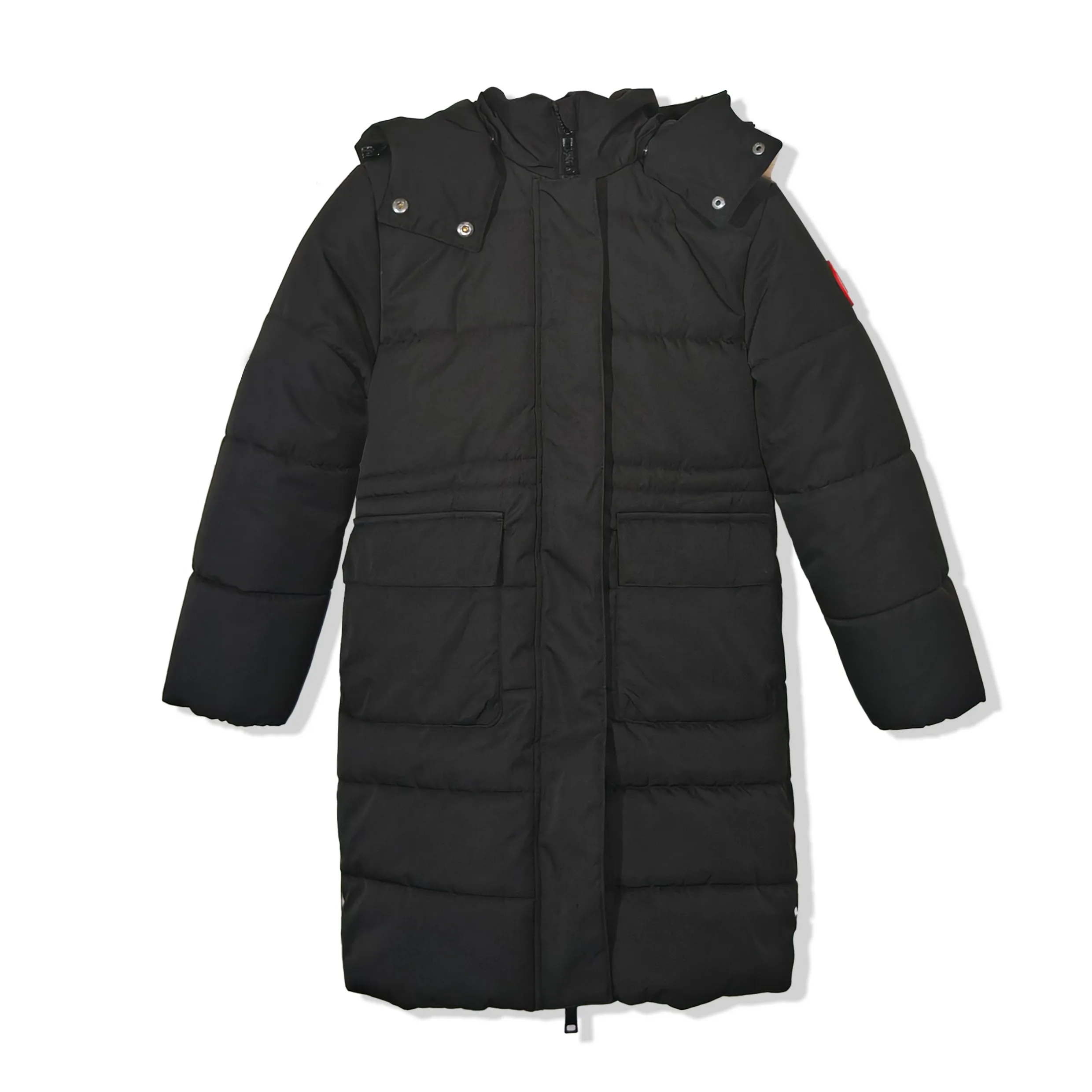 Kids Black Long Hooded Winter Parka with Fur Trim and Reflec