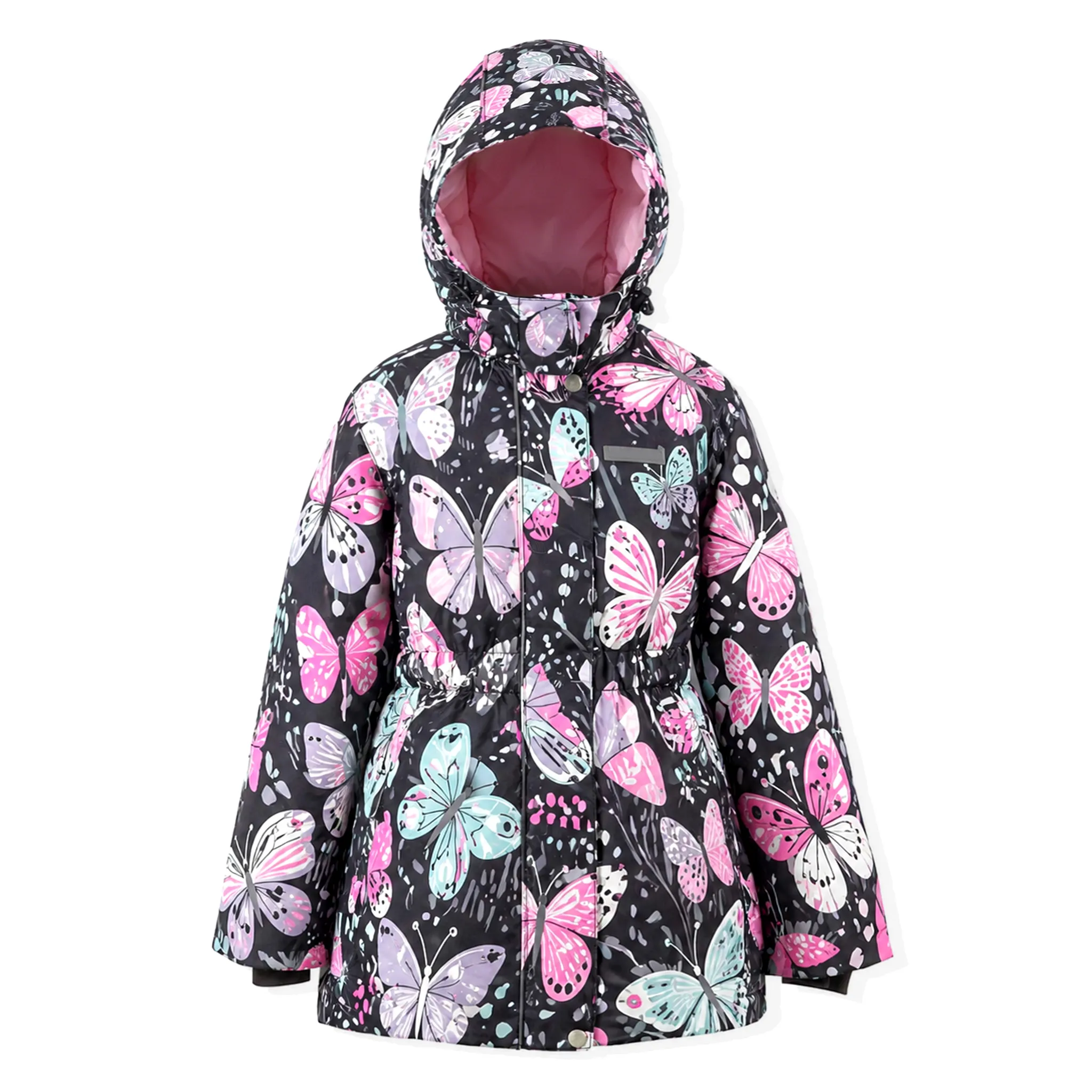 Girls Butterfly Print Waterproof Insulated Hooded Ski Jacket