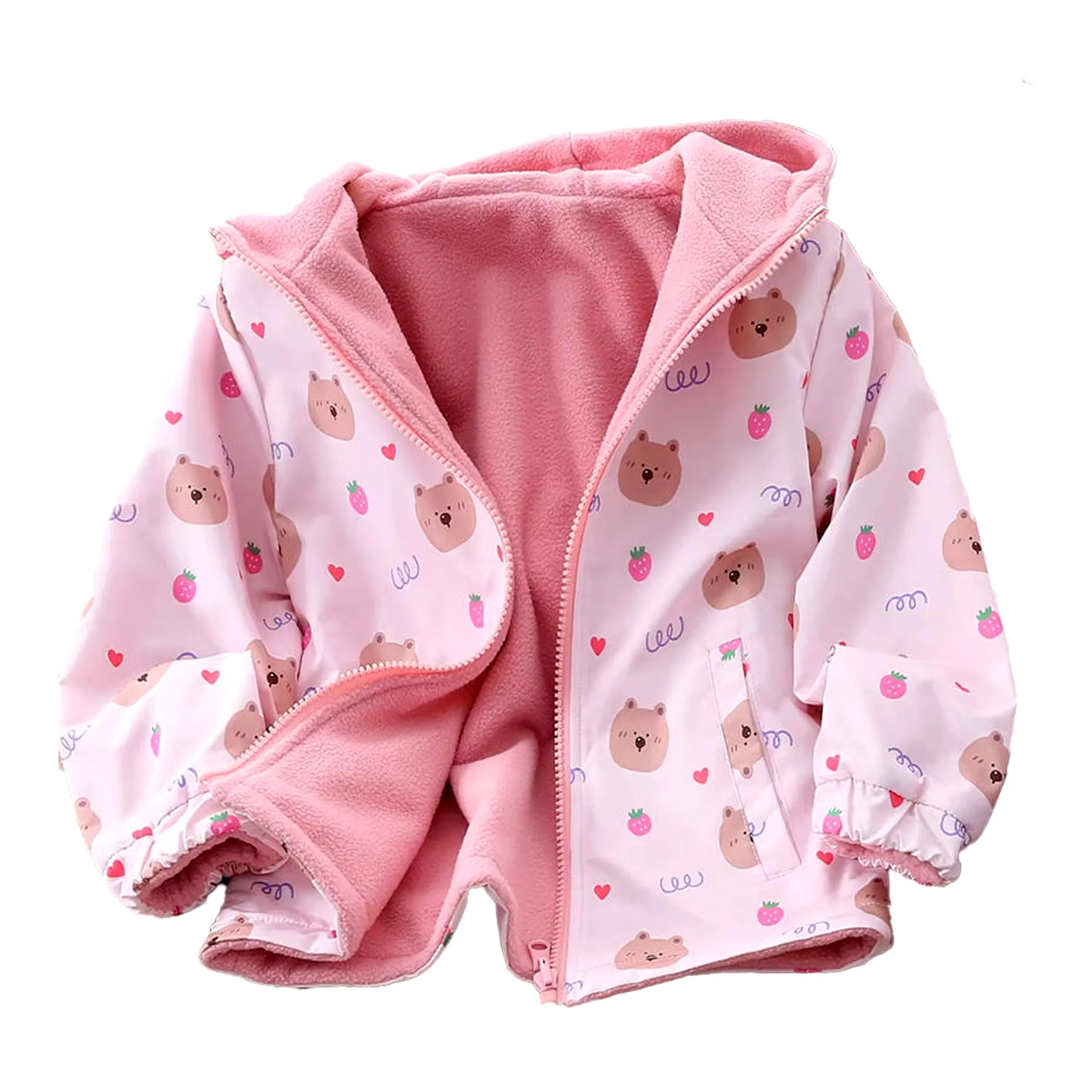 Autumn Winter Girls Coats Outwear Two-Sided Hooded Casual Ja