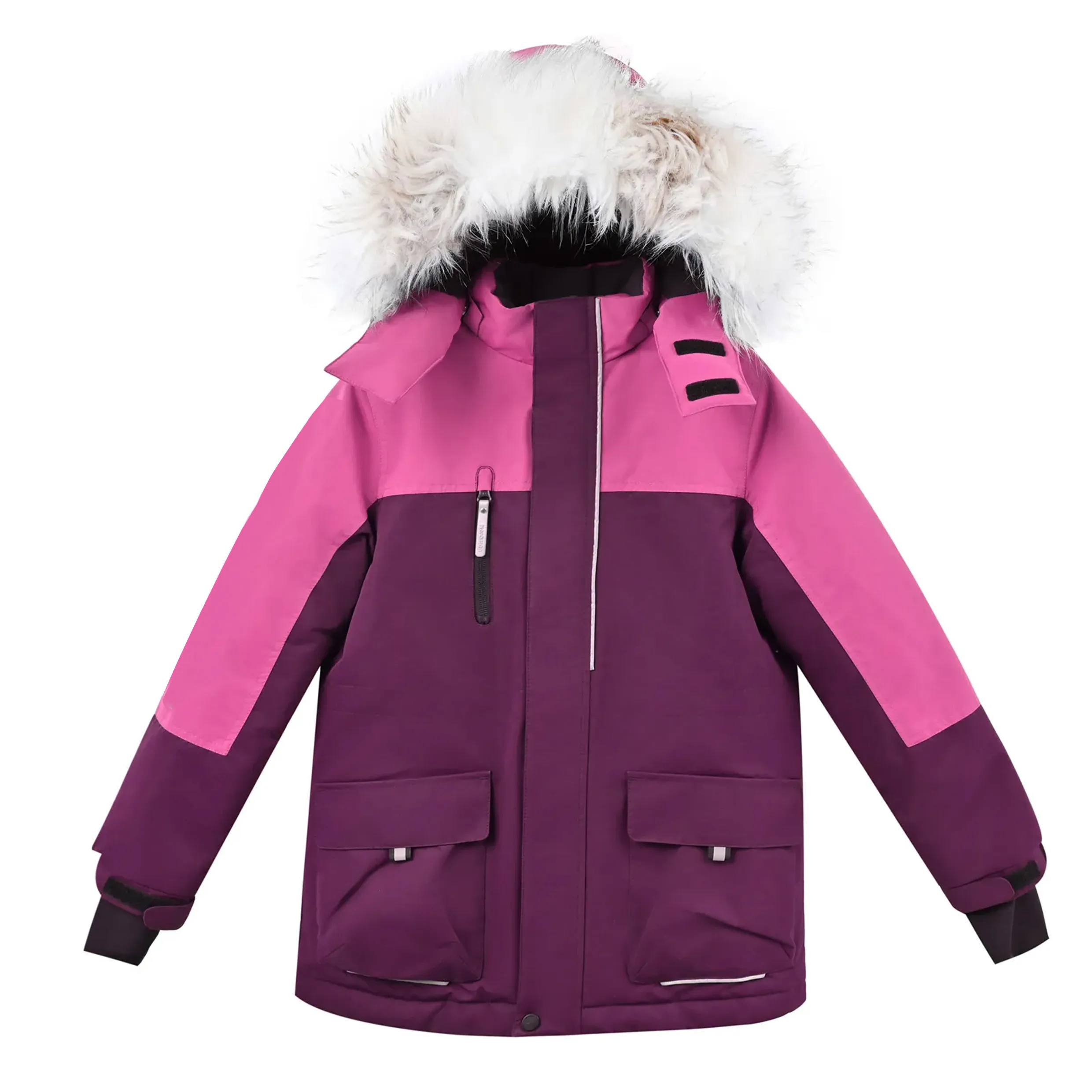 Winter Girls' Printed Pink Windproof Hooded Jacket with