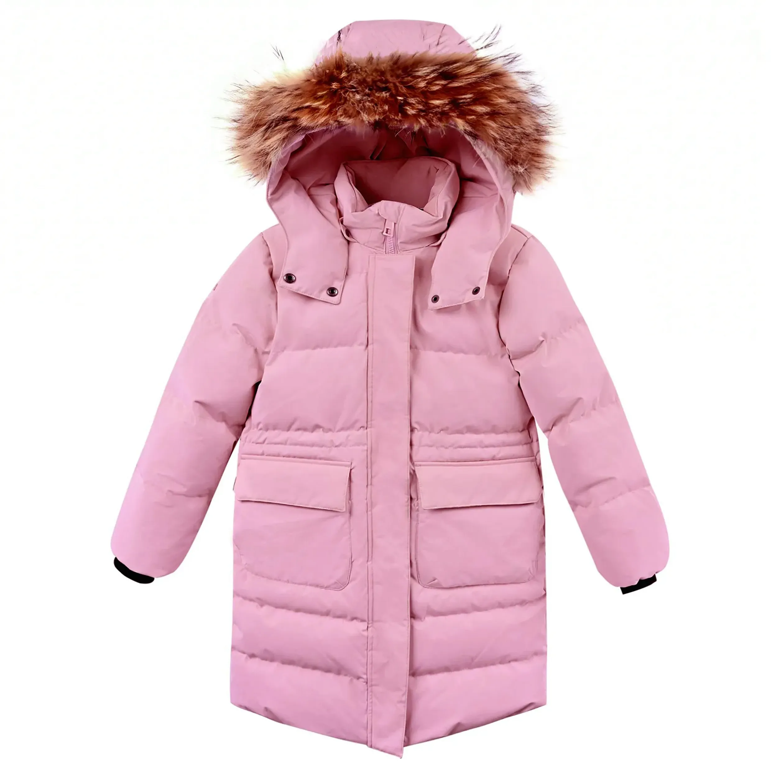 Children's Light Pink Long Haired Hooded Warm Winter Do