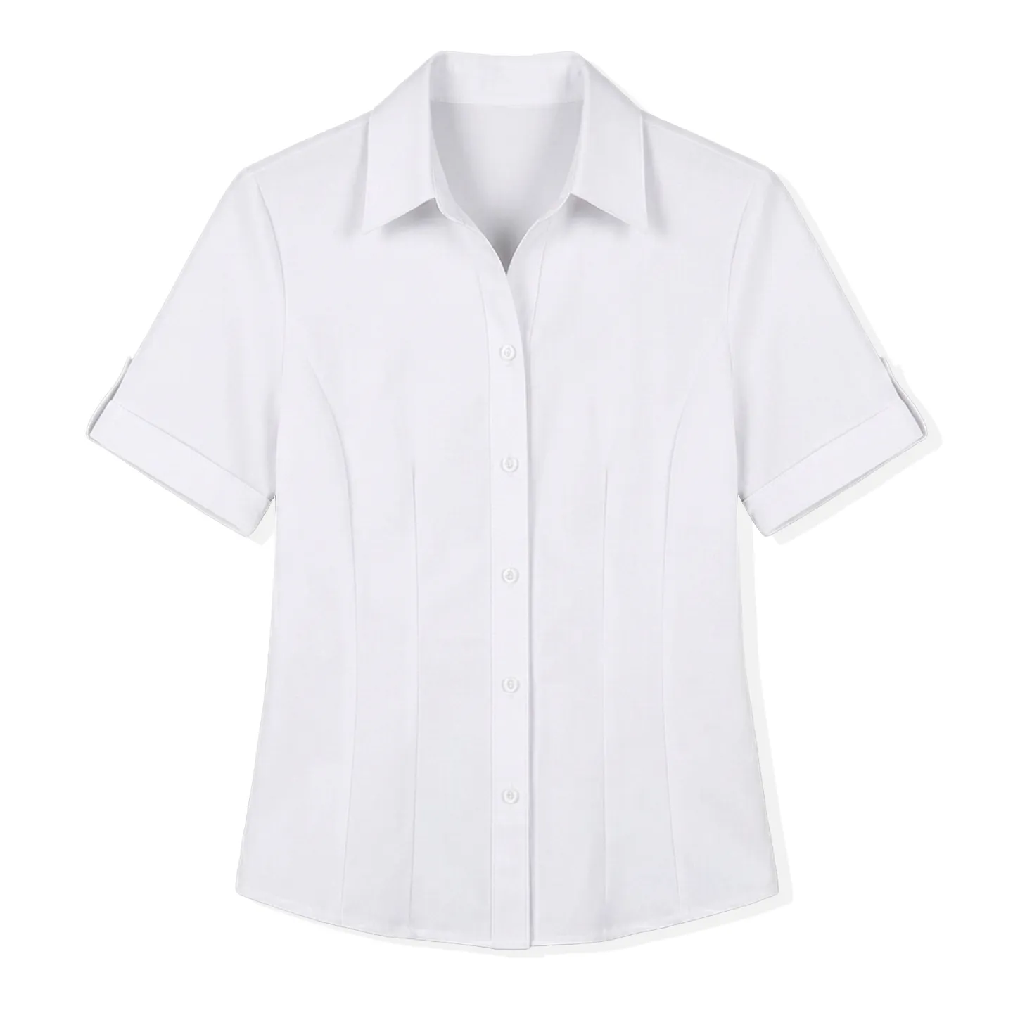 Women's White Roll Tab Sleeve Slim Fit Office Work Blou