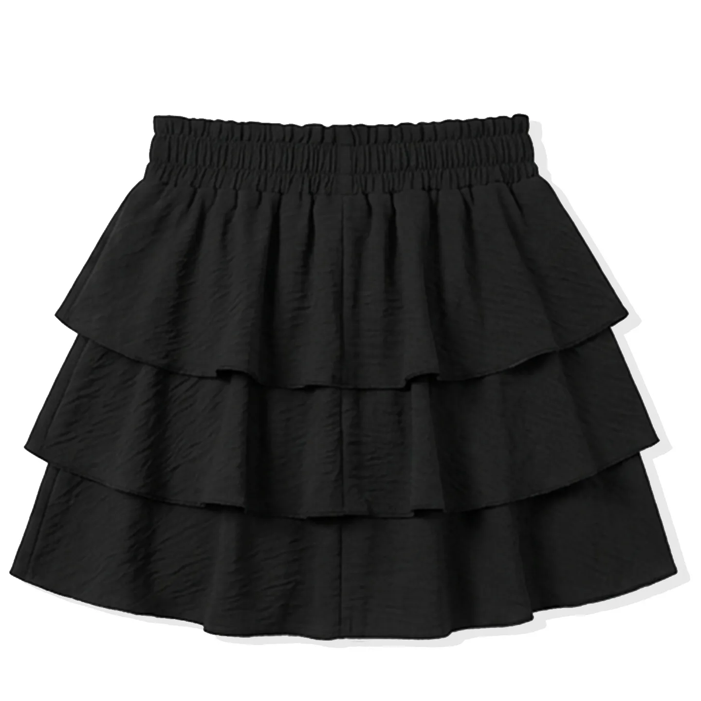 Women's Black High Waist Tiered Ruffle Skort with Built