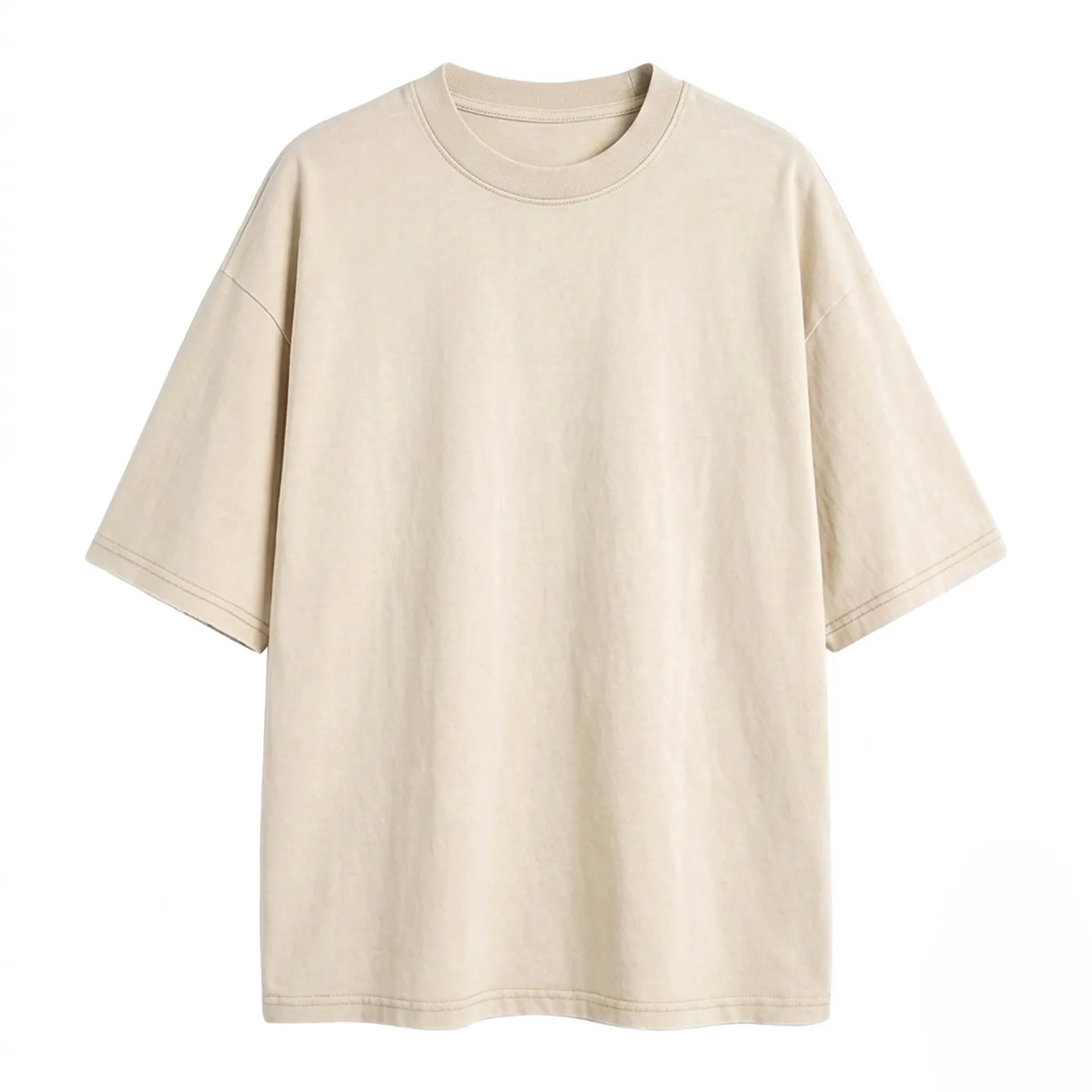 Oversized Beige Crew Neck Casual Short Sleeve Women's T