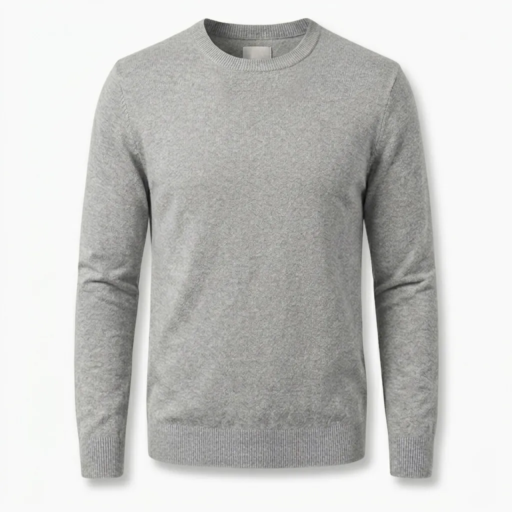 Men's Heather Gray Crew Neck Knit Sweater for Fall Casu