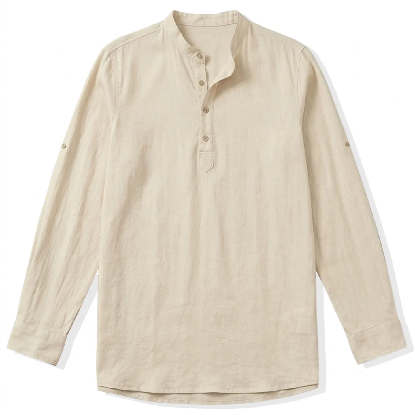 Men's Linen Cotton Blend Henley Shirt for Casual Beach 